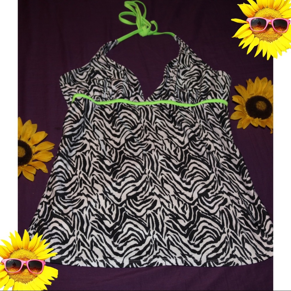 Zebra Print Swim Halter with Green Trim XL